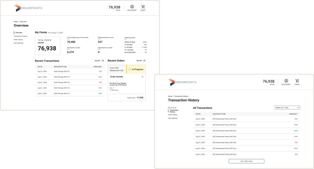 Redesigned ampliFI customer overview portal showing simplified redemption tracking