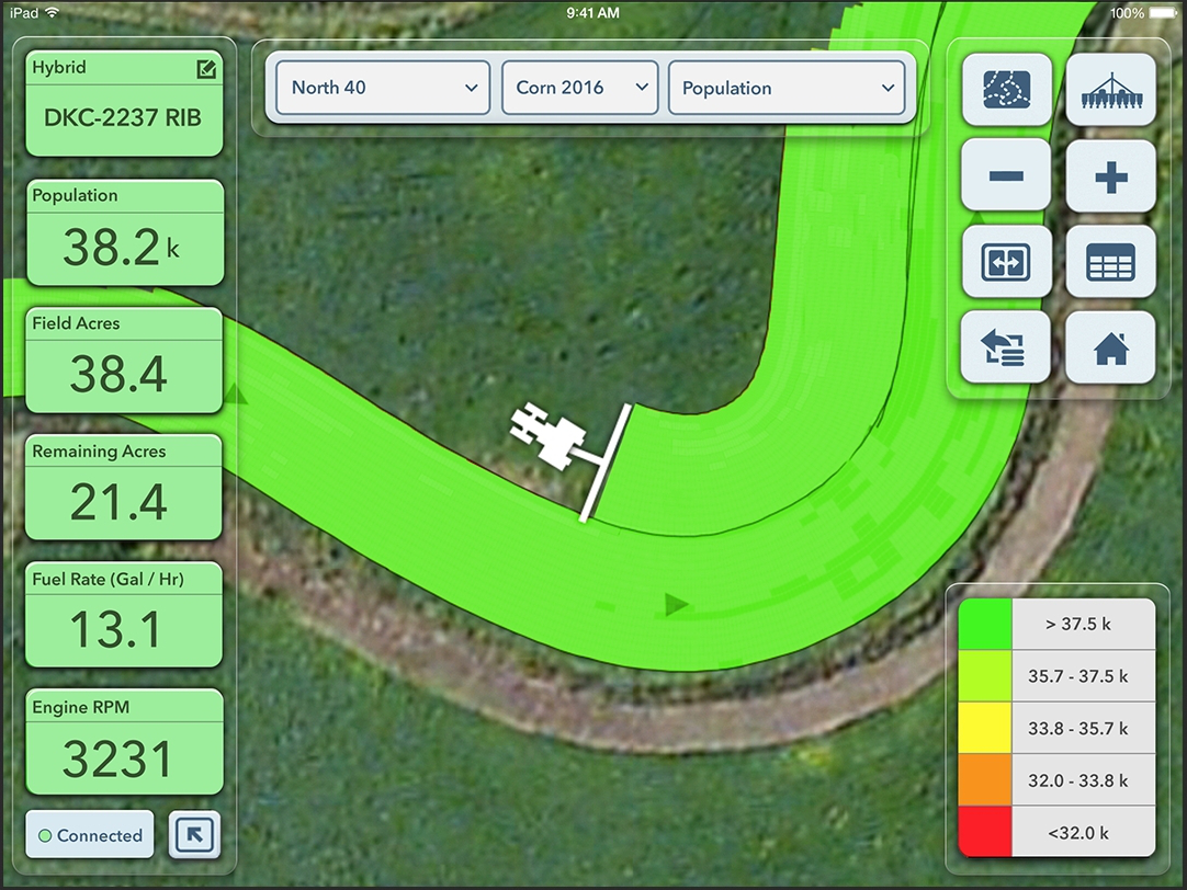 A Climate Corporation FieldView dashboard on a tablet being used in the field
