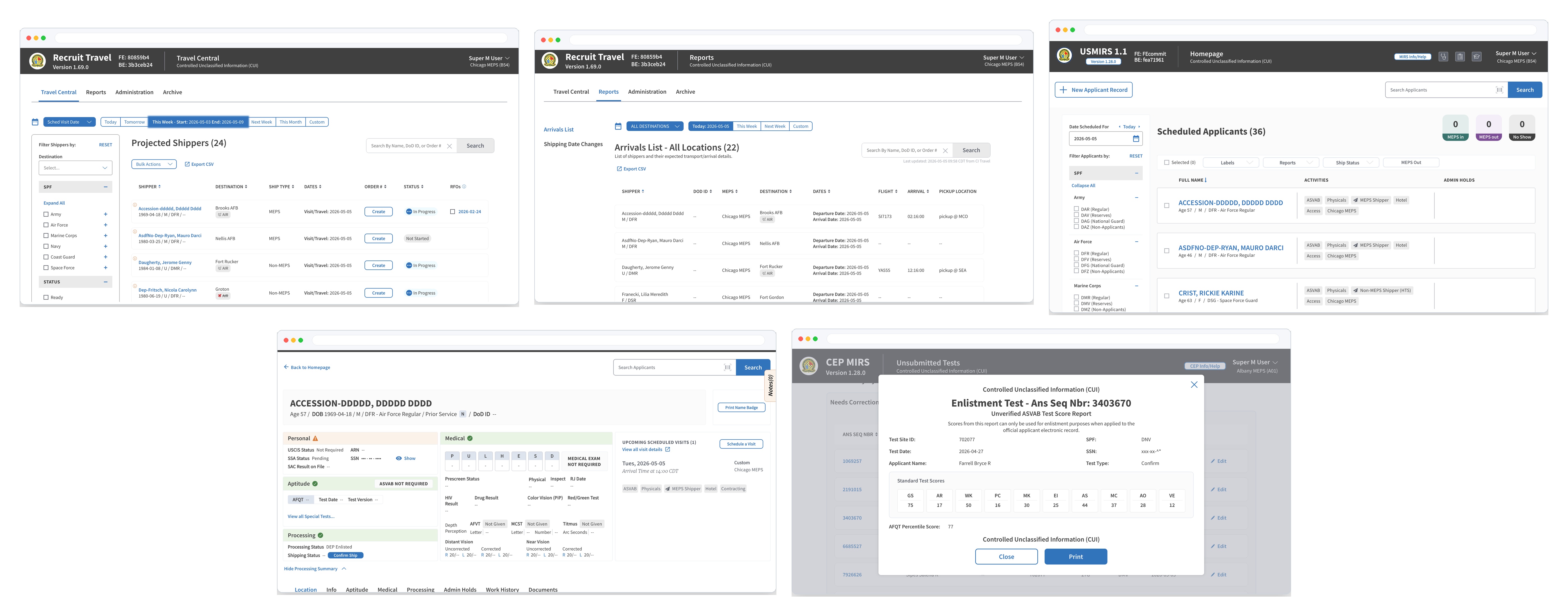 MEPCOM system screens for military enlistment processing