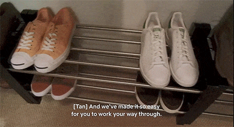 Tom's Closet is organized by color