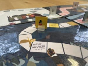 Close-up of the Tandemland board game in action.